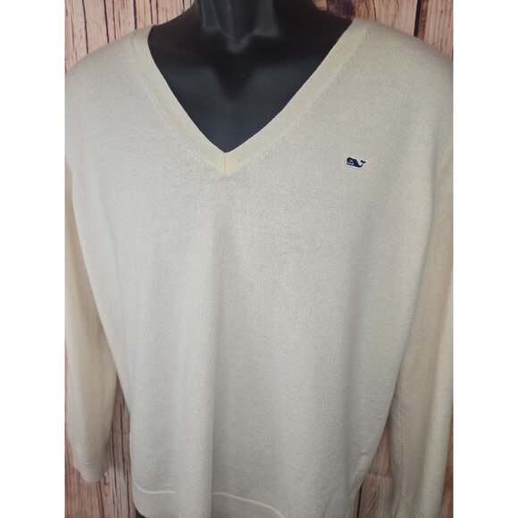 Vineyard Vines Men's Cashmere Wool Blend V-Neck Sweater Large White - Picture 4 of 8